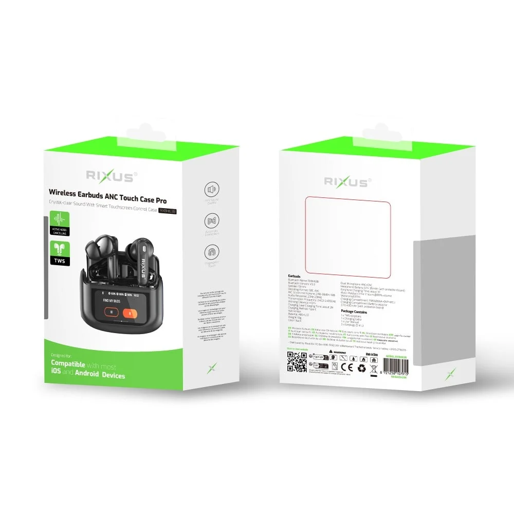Rixus draadloze oordopjes met touchscreen-case